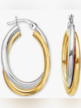 New 925 Sterling/14k Two-Tone Chunky Gold and Silver Hoop Earrings
